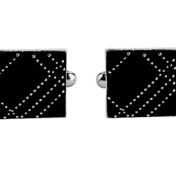 Black Enamel Silver Cufflinks - Picture 1 of 2
